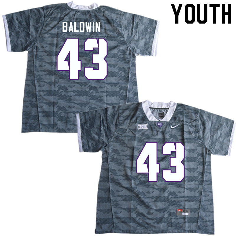 Youth #43 Blake Baldwin TCU Horned Frogs College Football Jerseys Sale-Gray - Click Image to Close